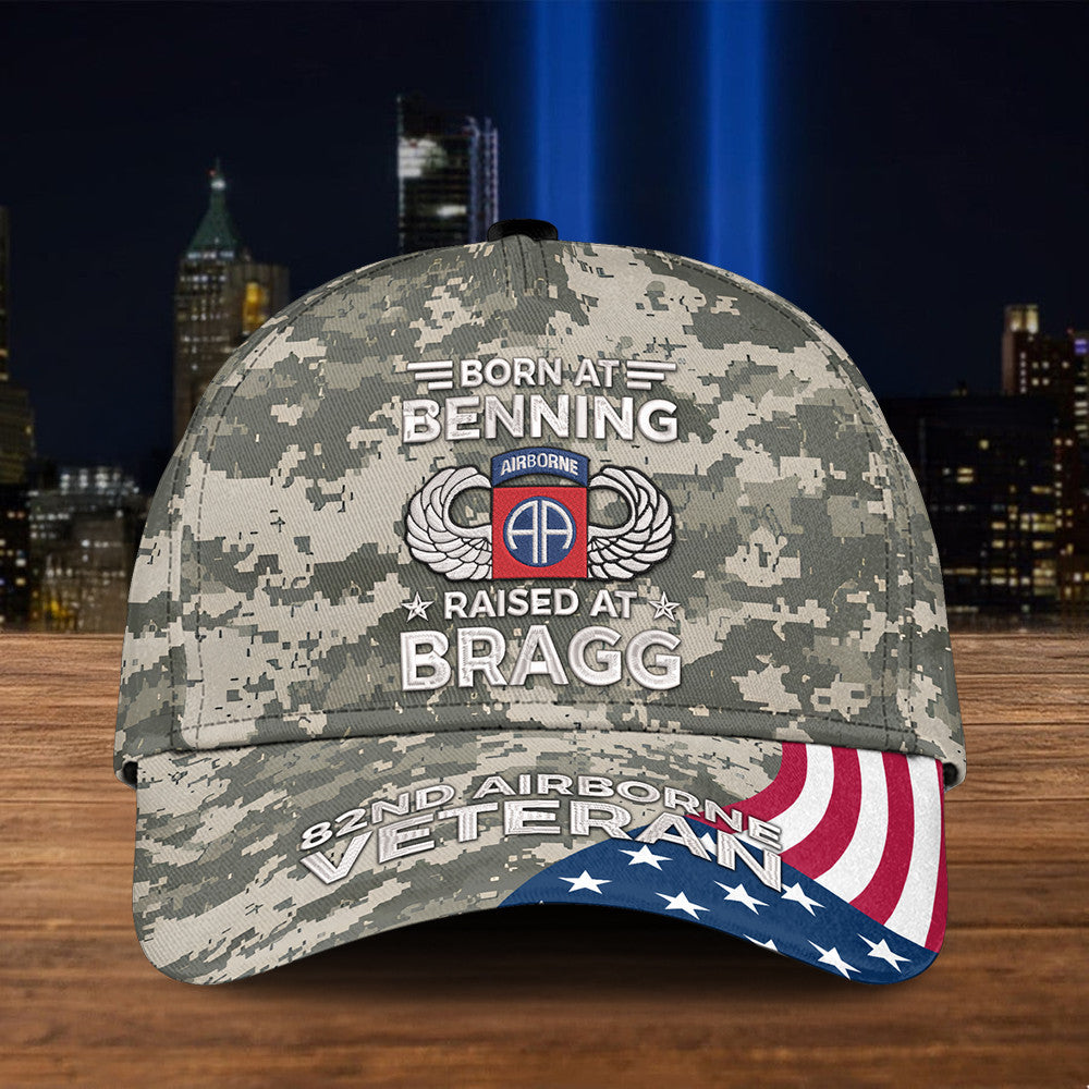 82Nd Airborne Veteran Born At Benning Raised At Bragg Camo Hat 82Nd Airborne Hat Patriotic Gift