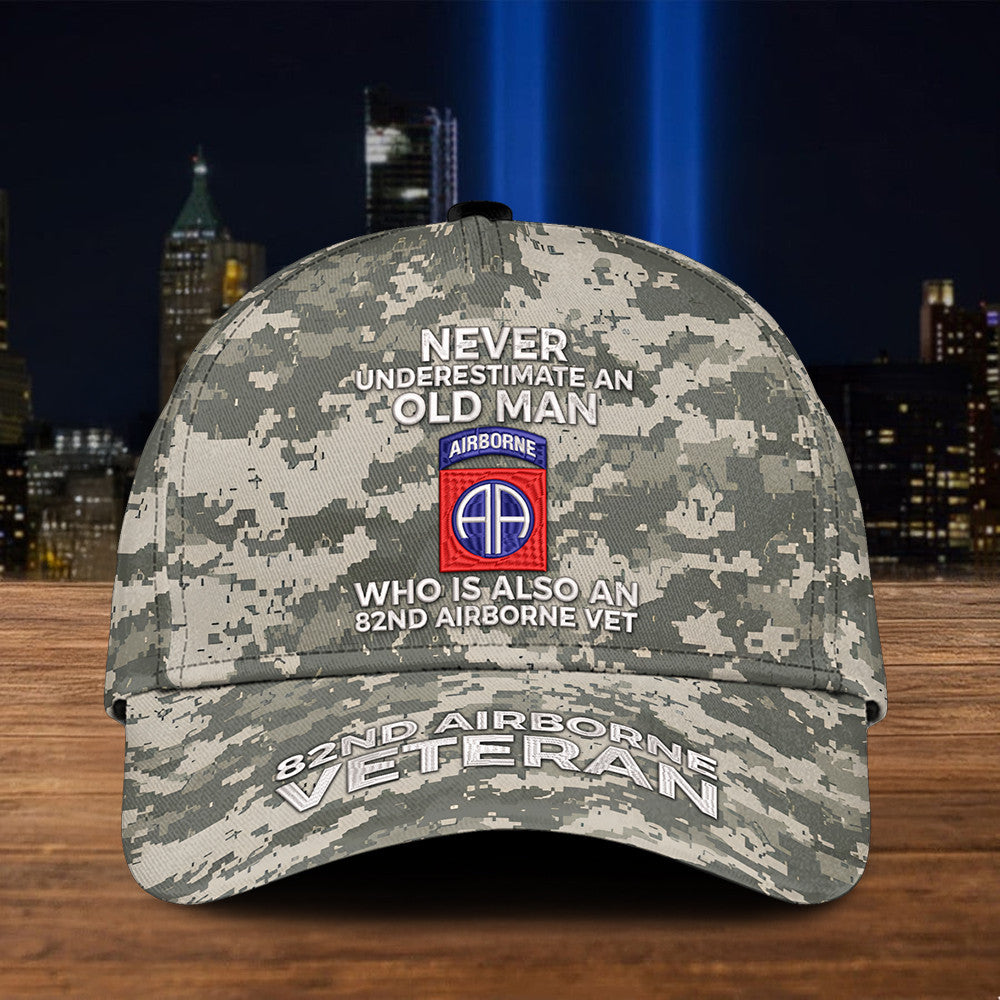 82nd Airborne Veteran Never Underestimate An Old Man Camo Hat 82nd Airborne Hats For Sale